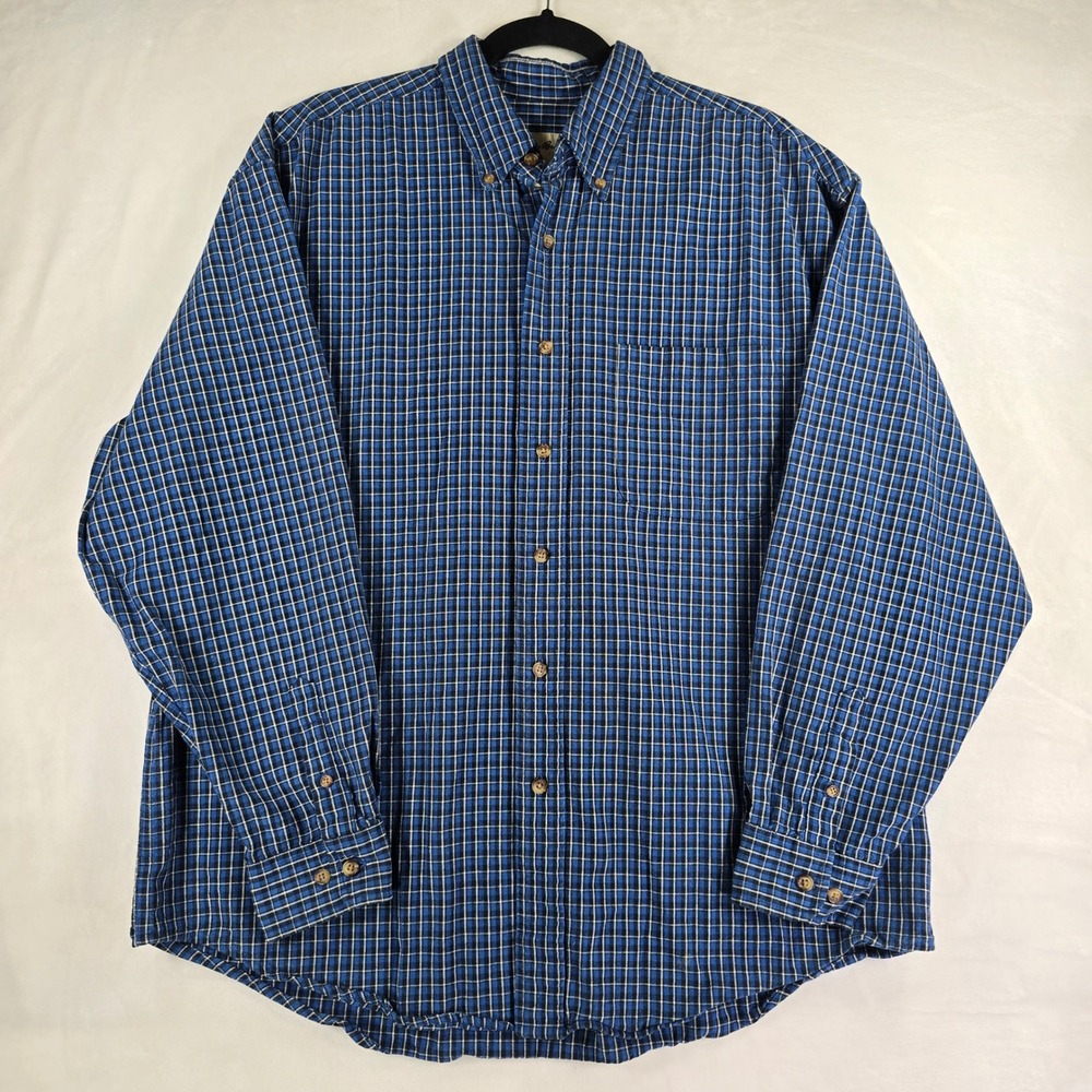 Vintage Eddie Bauer Men's Large Blue Plaid Cotton Button Down Shirt Y2K